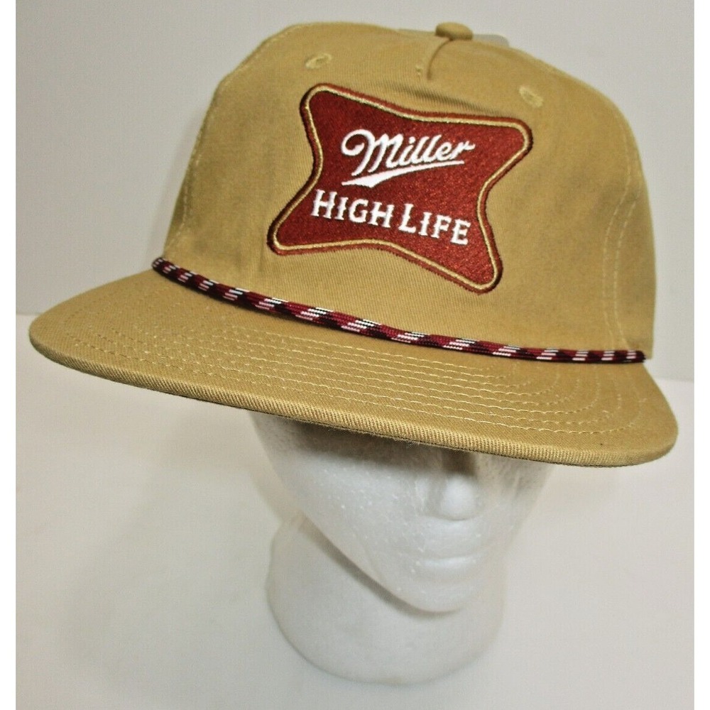 Miller High Life Trucker Rope Vintage Style Snapback Baseball Hat Tan New